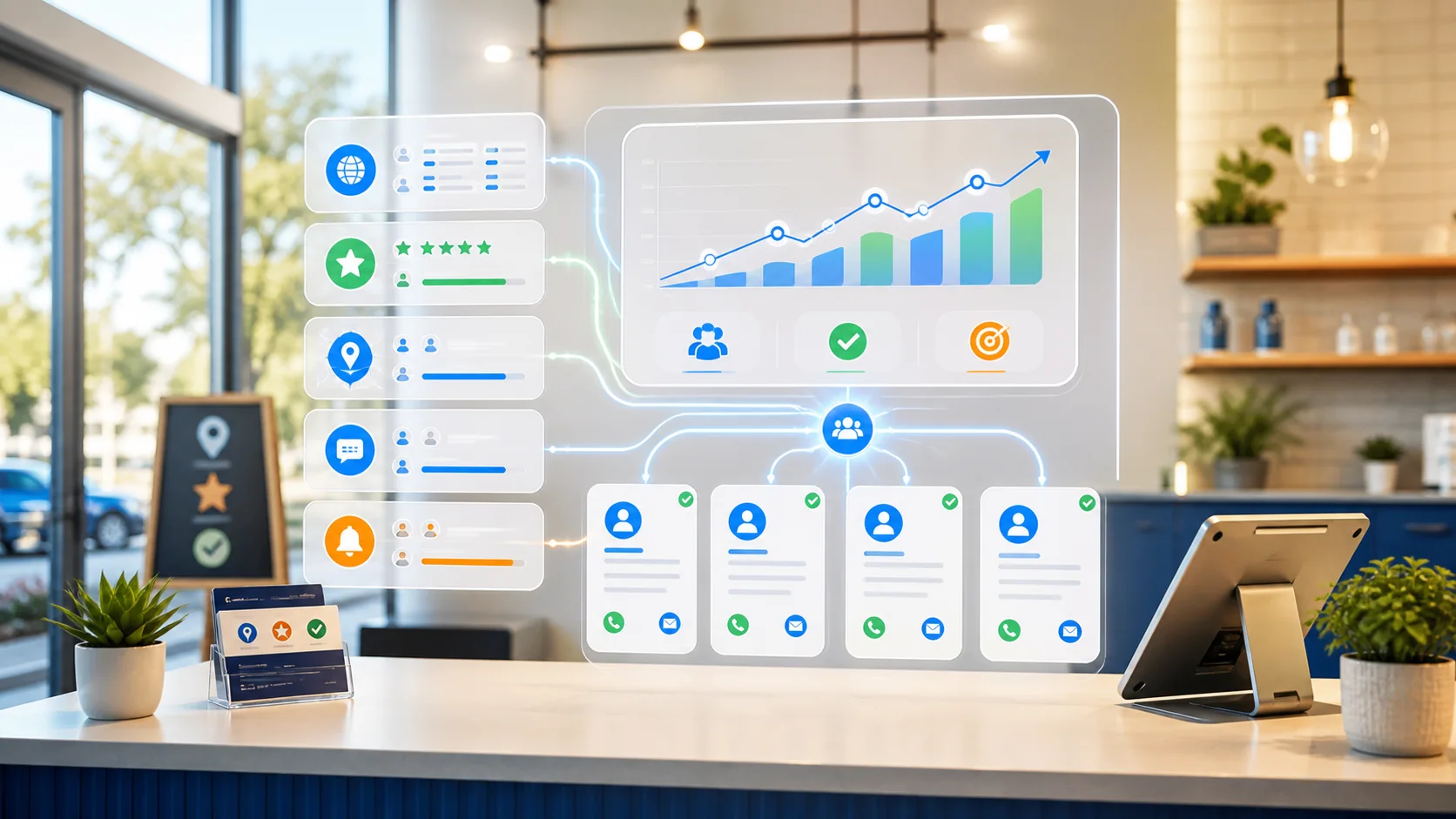 Local business lead generation dashboard turning visitor actions into follow-up opportunities