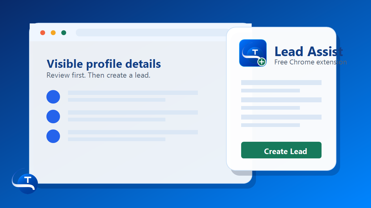 TAPNET Lead Assist Chrome extension graphic showing reviewed prospect capture into Lead Engine.