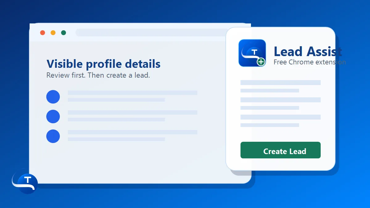 TAPNET Lead Assist Chrome extension graphic showing reviewed prospect capture into Lead Engine.