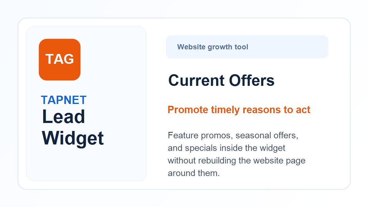 TAPNET Lead Widget offers feature image showing current promo display tools.