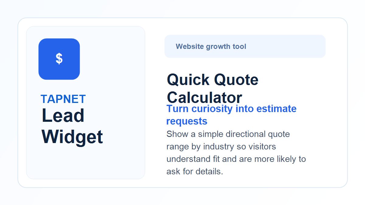 TAPNET Lead Widget quote calculator feature image showing quick estimate tools.