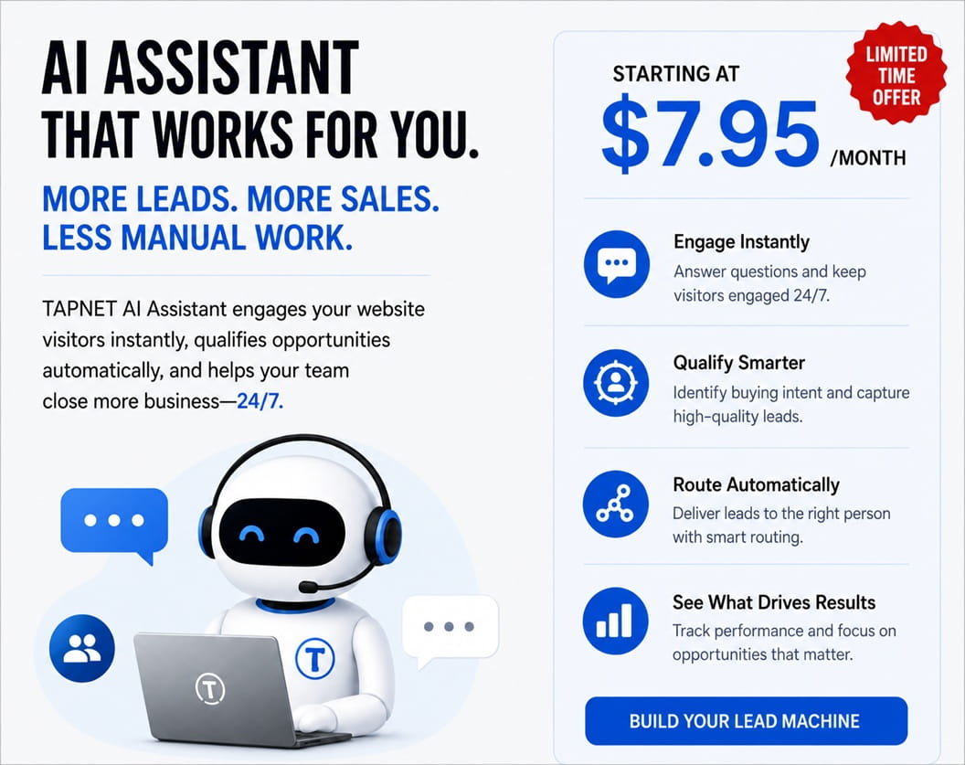 TAPNET AI Assistant Chatbot Limited Time Offer