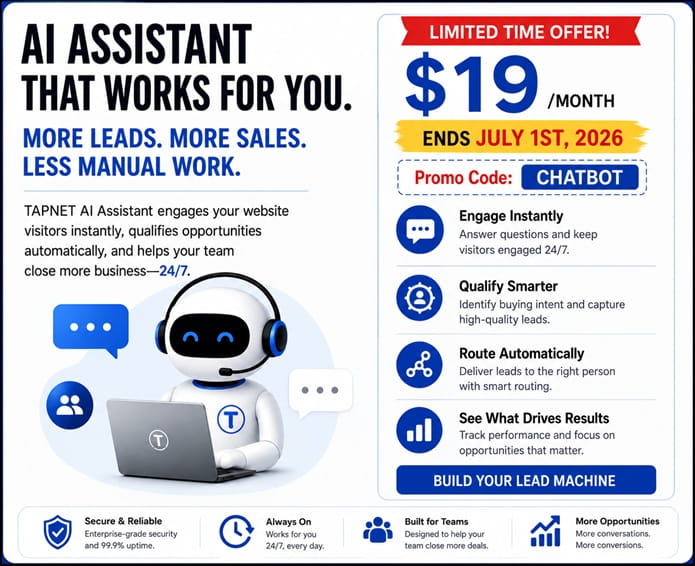 TAPNET AI Assistant Website Chatbot Discount
