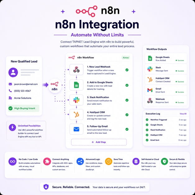 TAPNET AI Assistant n8n automated lead workflows